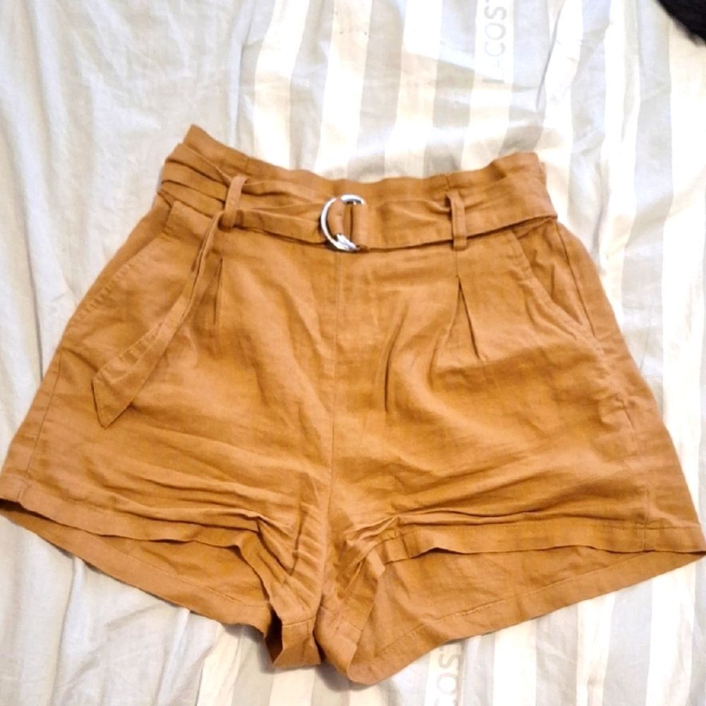 Linen RUST High Waist Shorts Paper Bag style